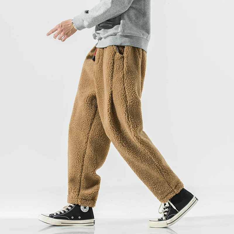 2023 Зимни Изолирана панталони Мъжки Топли Модерен Ретро Дебели панталони от вълна от овце Мъжки Градинска облекло за Хип-хоп Преки Свободни панталони, Мъжки панталони . ' - ' . 0