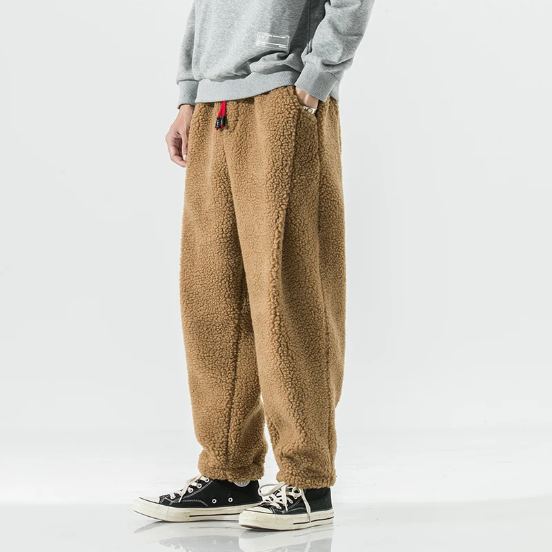 2023 Зимни Изолирана панталони Мъжки Топли Модерен Ретро Дебели панталони от вълна от овце Мъжки Градинска облекло за Хип-хоп Преки Свободни панталони, Мъжки панталони . ' - ' . 2