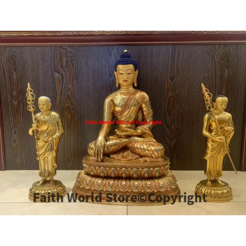Набор от 3ШТ АЗИЯ Тантрически Будизъм всемогъщият Майстор Шакямуни Ученик Ананды Кашьяпы се Покланят на статуята на Буда Висококачествен мед . ' - ' . 2
