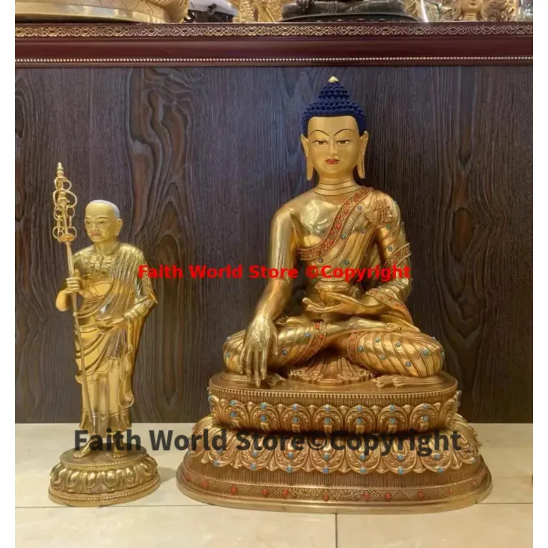 Набор от 3ШТ АЗИЯ Тантрически Будизъм всемогъщият Майстор Шакямуни Ученик Ананды Кашьяпы се Покланят на статуята на Буда Висококачествен мед . ' - ' . 4