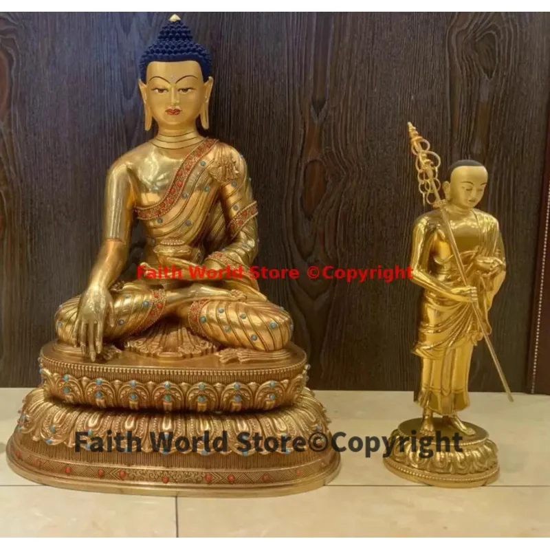Набор от 3ШТ АЗИЯ Тантрически Будизъм всемогъщият Майстор Шакямуни Ученик Ананды Кашьяпы се Покланят на статуята на Буда Висококачествен мед . ' - ' . 5