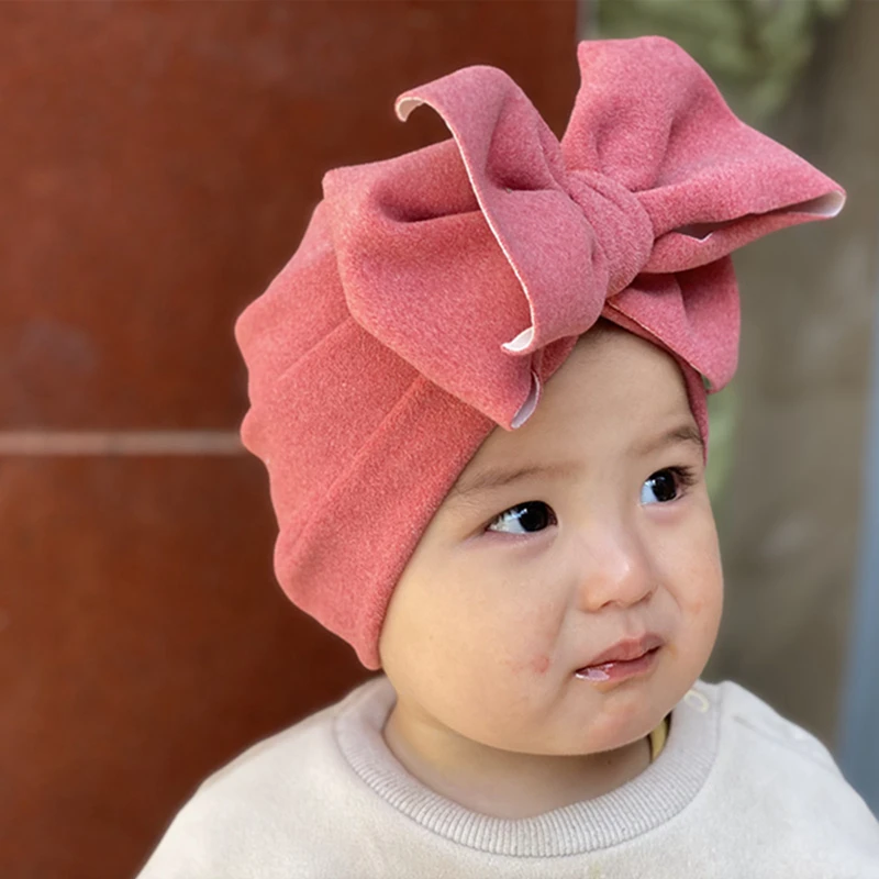 Есенно-зимни шапки от изкуствена кашмир за малки момичета, Модни шапки с лъкове ръчно изработени шапки с лък за новородени, Детска шапка . ' - ' . 3