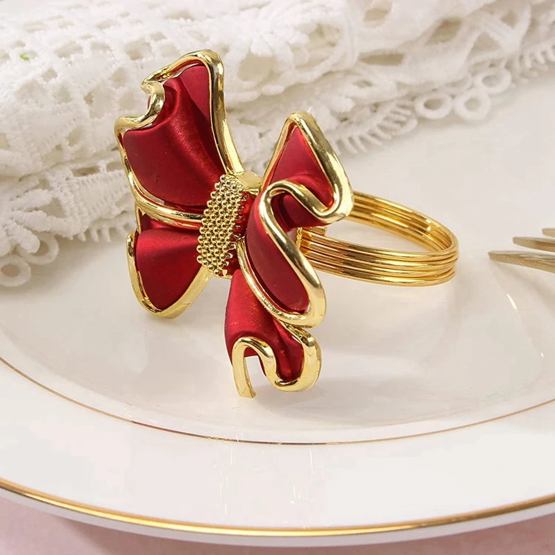 30 Броя Червени пръстени за салфетки с лък, поставки за пръстени за салфетки с пеперуда, метални катарами за салфетки ръчно изработени, Елегантен декор на масата . ' - ' . 4