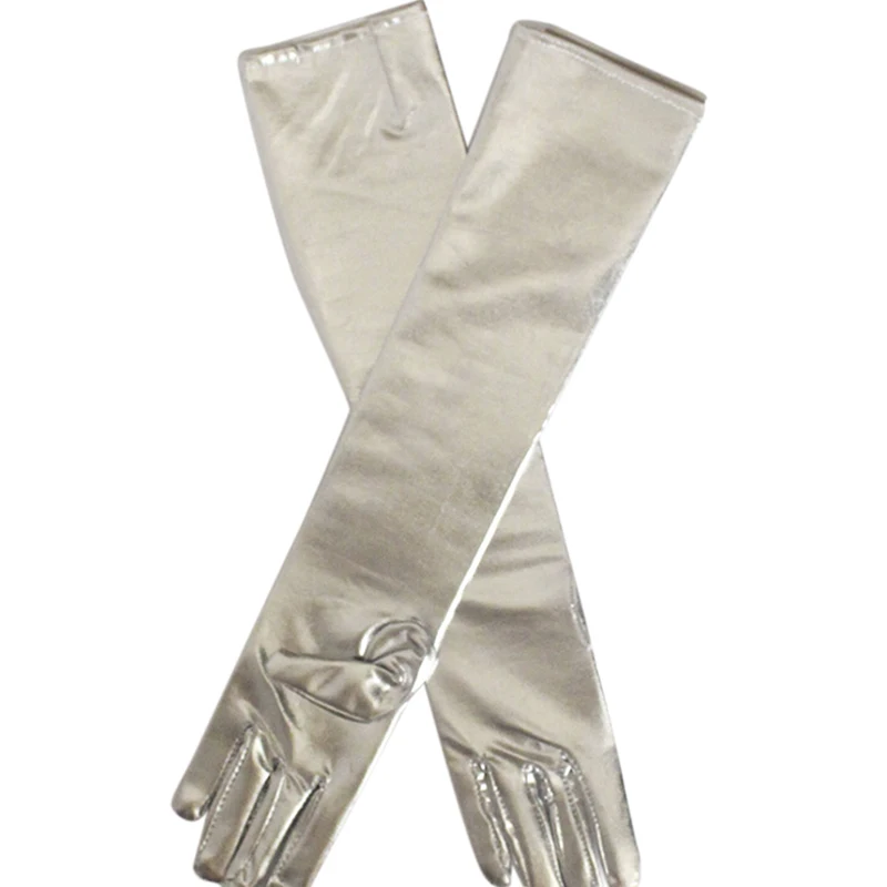Златни Сребърни ръкавици от изкуствена кожа с метален ефект, вечерни ръкавици за изказвания, дамски секси латексови ръкавици с дължина до лакътя . ' - ' . 1