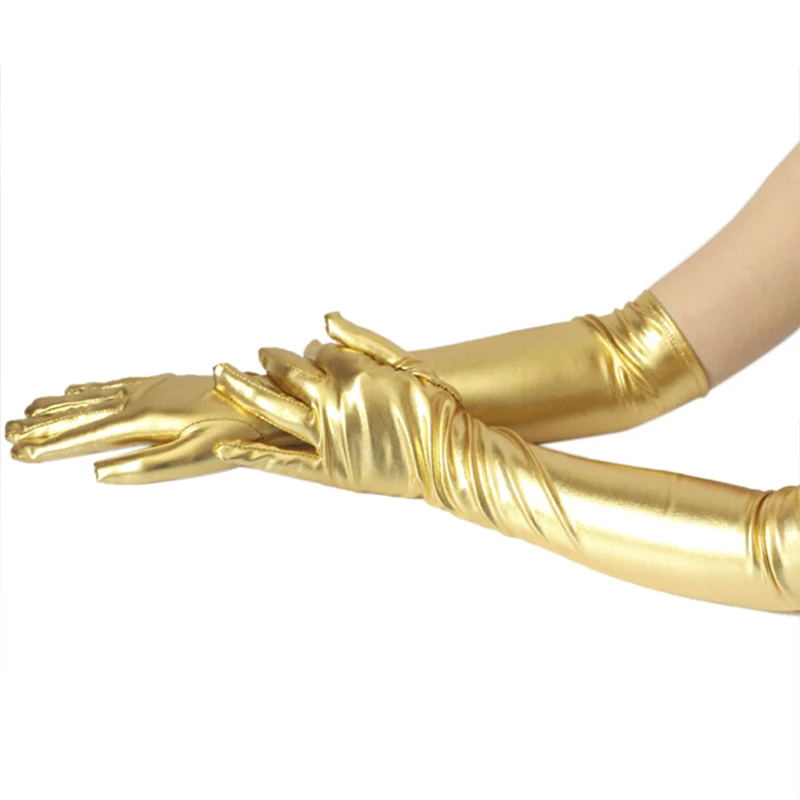 Златни Сребърни ръкавици от изкуствена кожа с метален ефект, вечерни ръкавици за изказвания, дамски секси латексови ръкавици с дължина до лакътя . ' - ' . 3