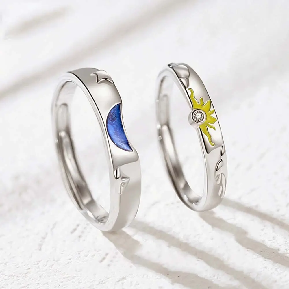 Подарък за Свети Валентин-Романтична Диамантен Медни пръстена с Луната и Слънцето В женски безименен пръст в Корейски стил, Пръстен за двойки Отворено Регулируем пръстен . ' - ' . 0
