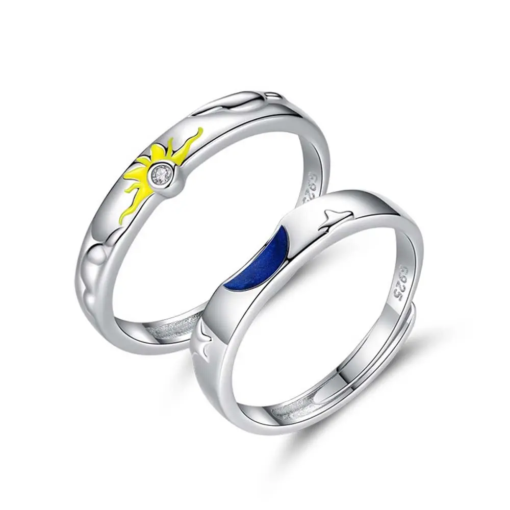 Подарък за Свети Валентин-Романтична Диамантен Медни пръстена с Луната и Слънцето В женски безименен пръст в Корейски стил, Пръстен за двойки Отворено Регулируем пръстен . ' - ' . 1