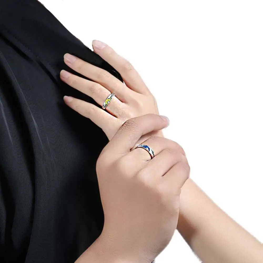 Подарък за Свети Валентин-Романтична Диамантен Медни пръстена с Луната и Слънцето В женски безименен пръст в Корейски стил, Пръстен за двойки Отворено Регулируем пръстен . ' - ' . 2