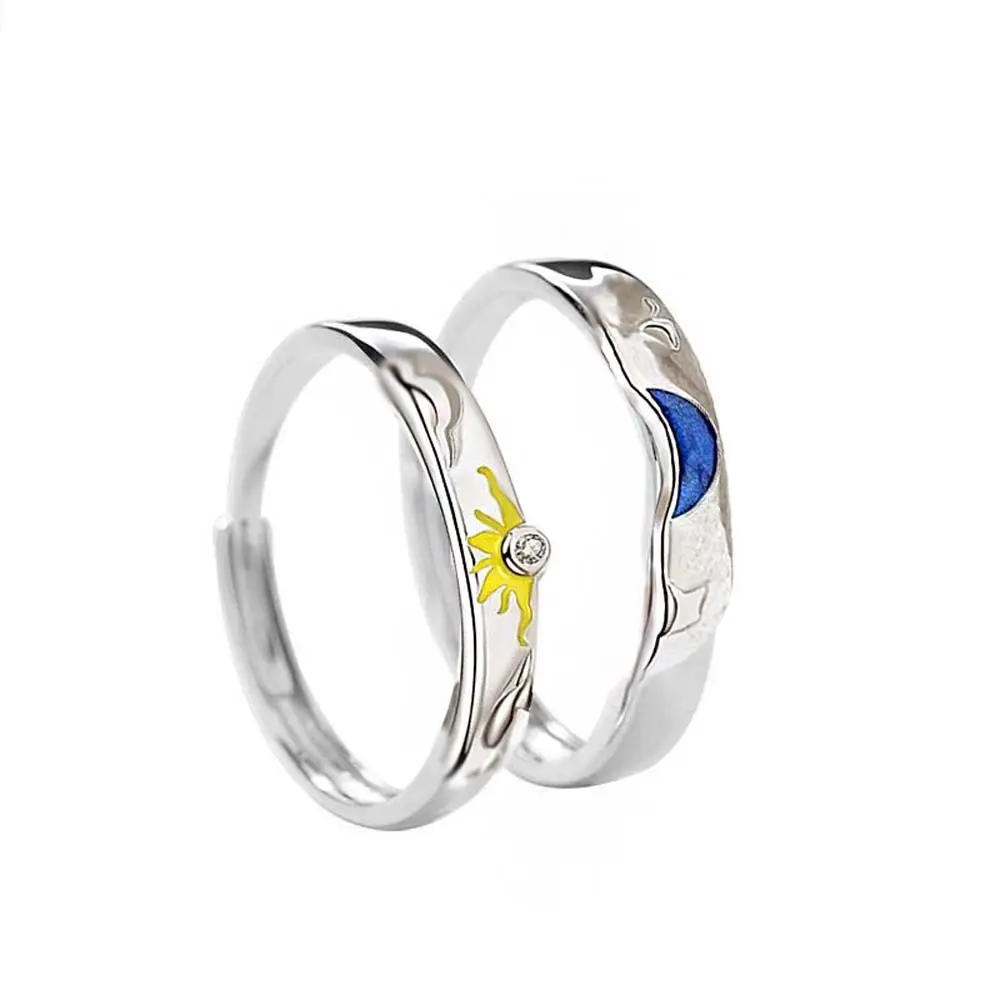 Подарък за Свети Валентин-Романтична Диамантен Медни пръстена с Луната и Слънцето В женски безименен пръст в Корейски стил, Пръстен за двойки Отворено Регулируем пръстен . ' - ' . 3