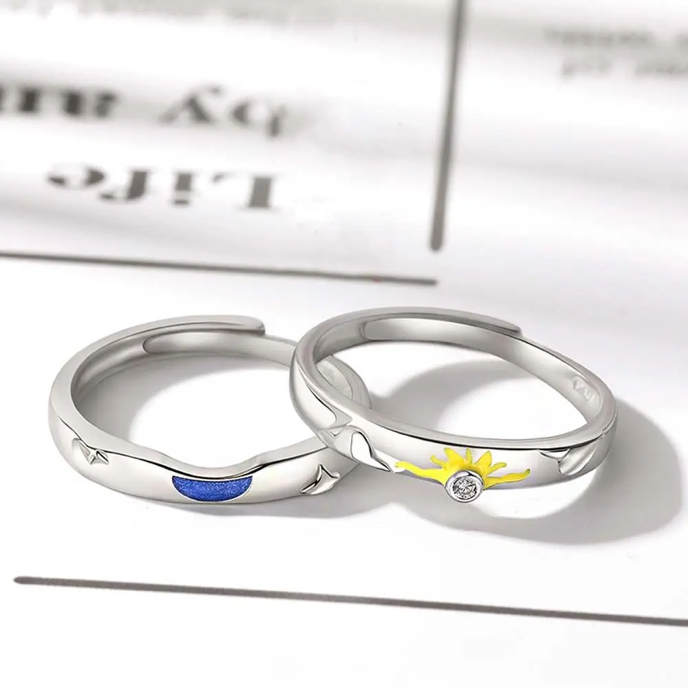 Подарък за Свети Валентин-Романтична Диамантен Медни пръстена с Луната и Слънцето В женски безименен пръст в Корейски стил, Пръстен за двойки Отворено Регулируем пръстен . ' - ' . 5