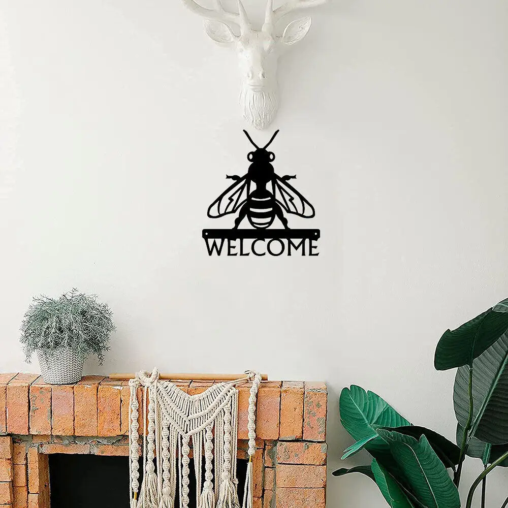 Добре Дошли Знак Honey Bee - Метален Стенен Арт Декор Ширина 12 См За Дома . ' - ' . 0