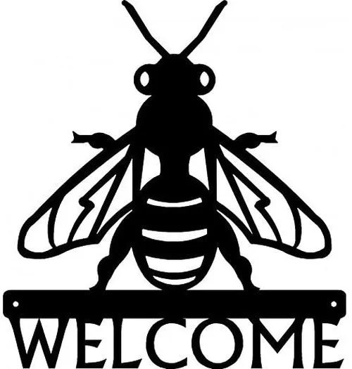 Добре Дошли Знак Honey Bee - Метален Стенен Арт Декор Ширина 12 См За Дома . ' - ' . 1
