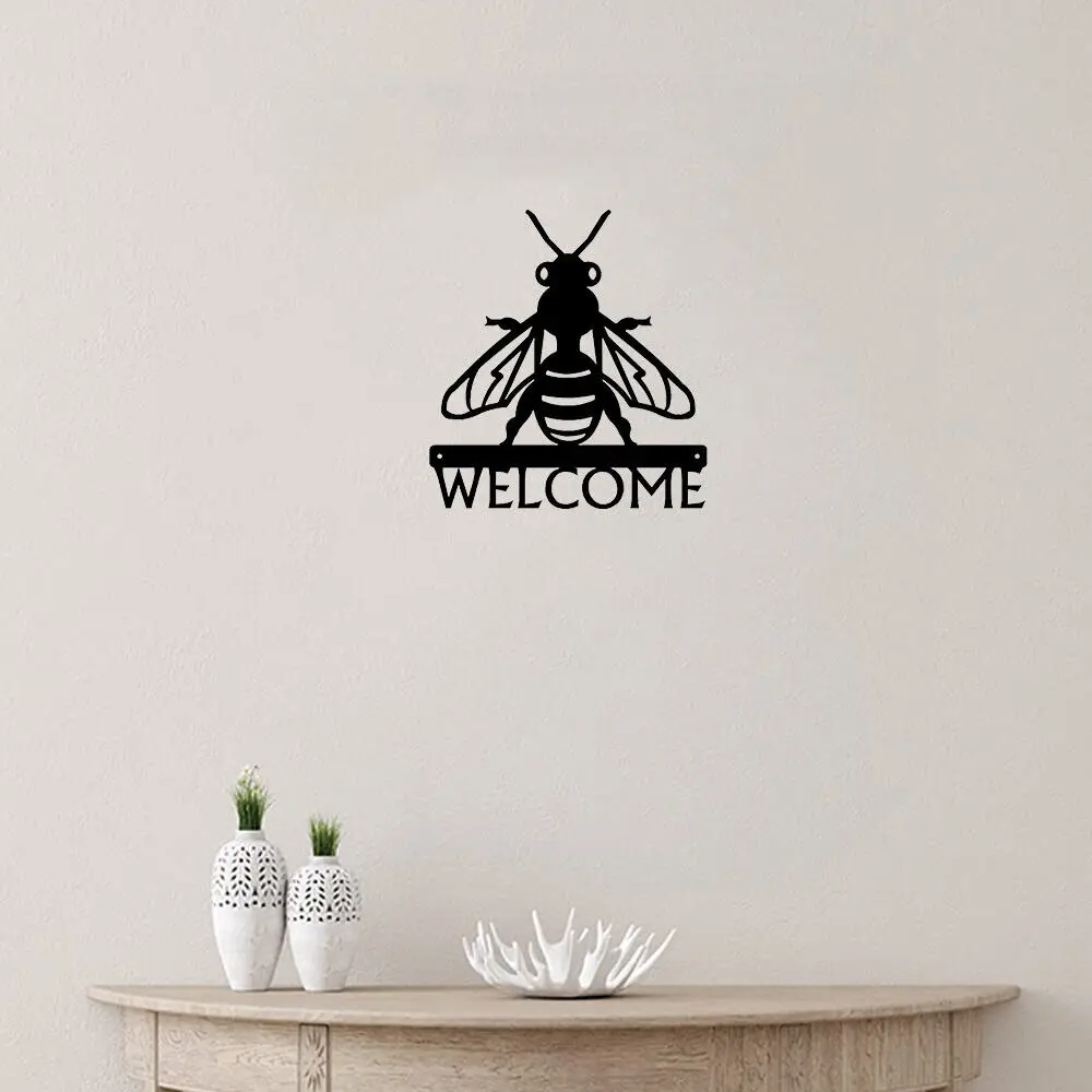 Добре Дошли Знак Honey Bee - Метален Стенен Арт Декор Ширина 12 См За Дома . ' - ' . 2