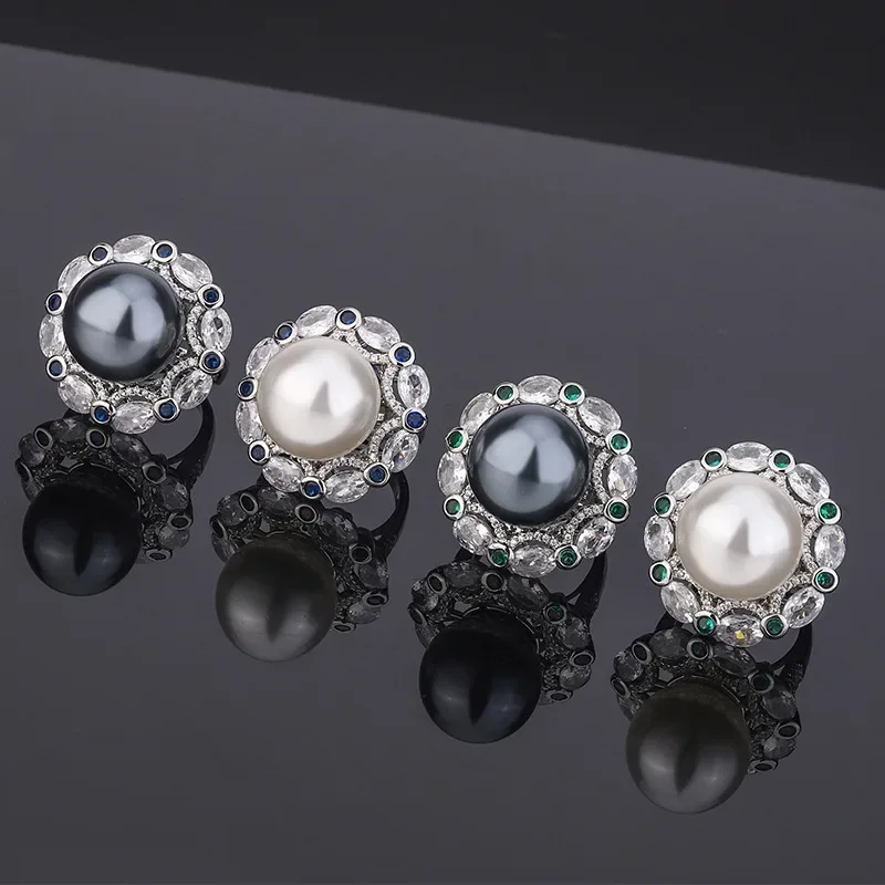 Новост 2023 година в ретро-стил, набор от регулираните годежни пръстени с бели перли за двойки, дамски бижута със сини 5A кубическим цирконием, висококачествен аксесоар . ' - ' . 0