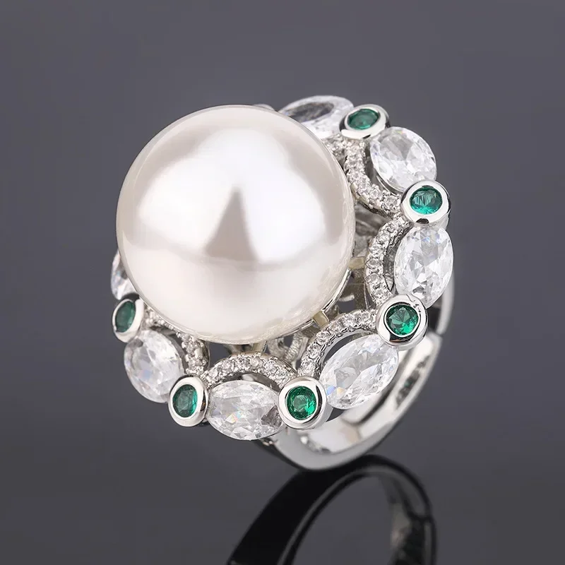 Новост 2023 година в ретро-стил, набор от регулираните годежни пръстени с бели перли за двойки, дамски бижута със сини 5A кубическим цирконием, висококачествен аксесоар . ' - ' . 3