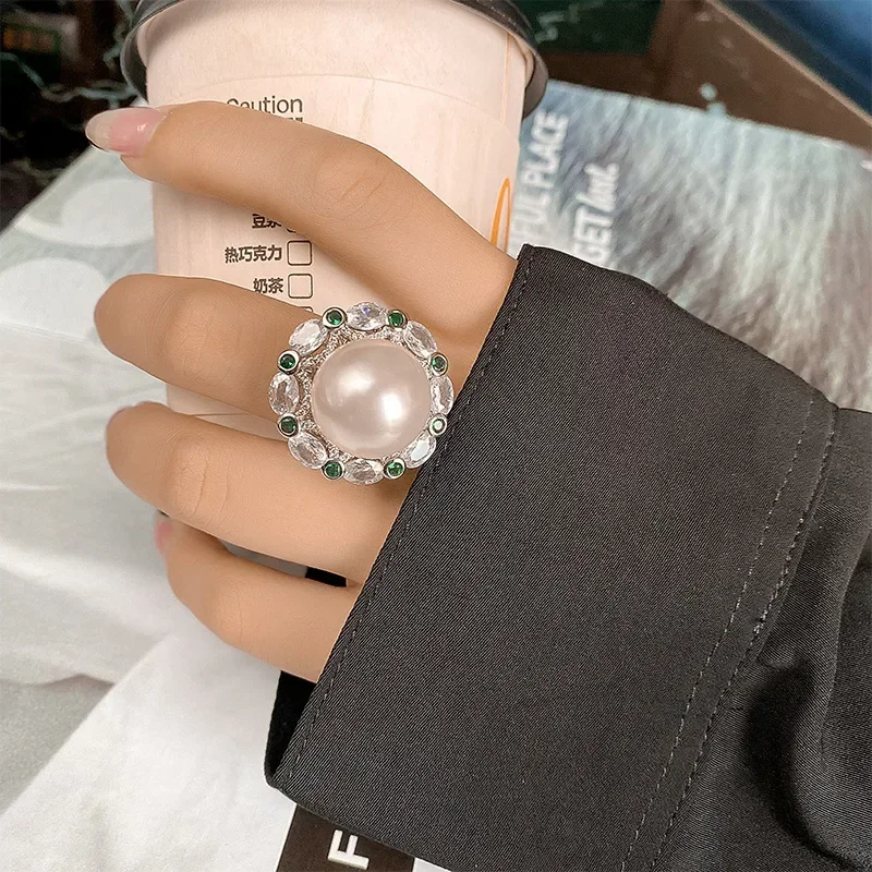 Новост 2023 година в ретро-стил, набор от регулираните годежни пръстени с бели перли за двойки, дамски бижута със сини 5A кубическим цирконием, висококачествен аксесоар . ' - ' . 5