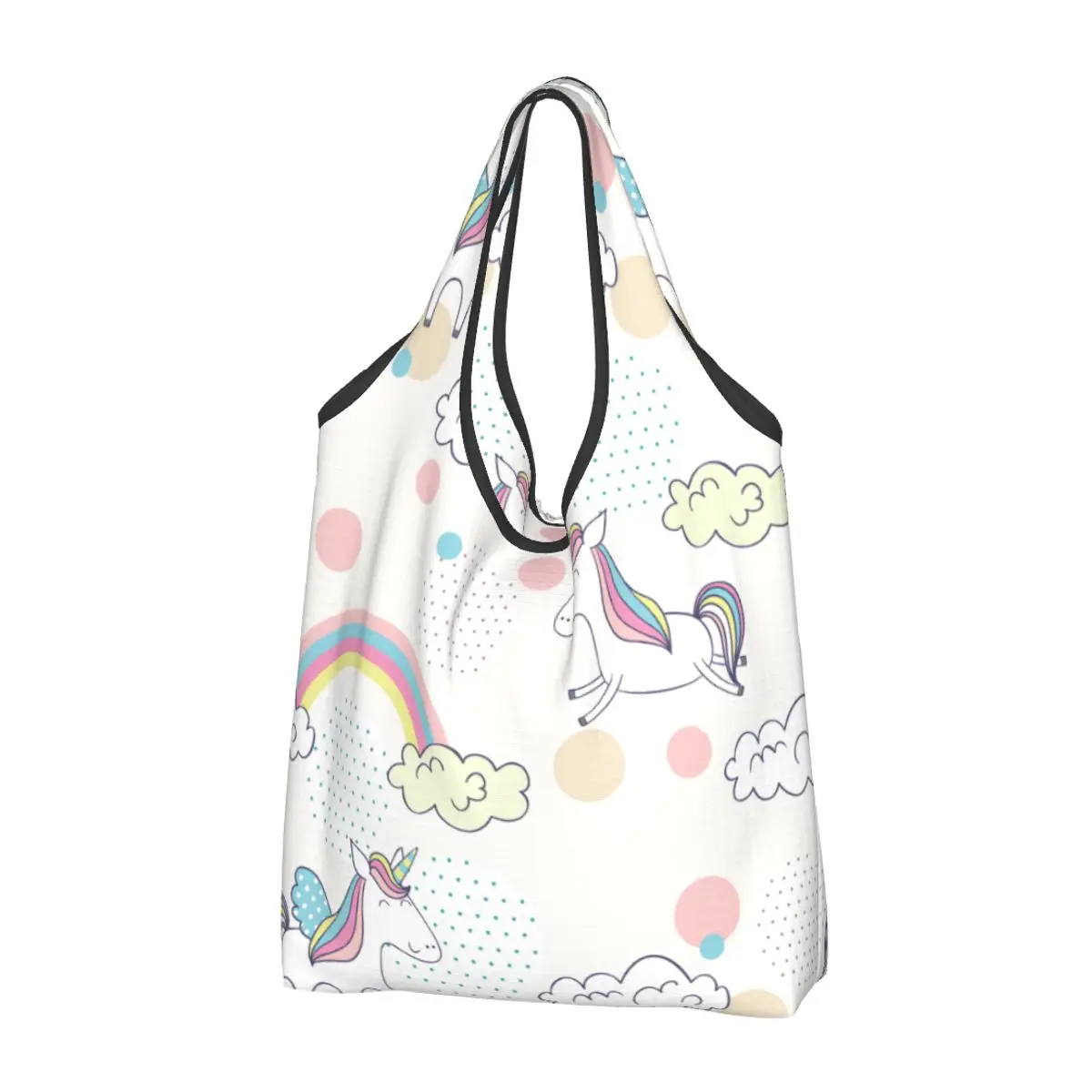 За многократна употреба преливащи облаци, красиви чанти с единорогом за пазаруване, сгъваеми хранителни чанти, миещи големи чанти-тоут . ' - ' . 0