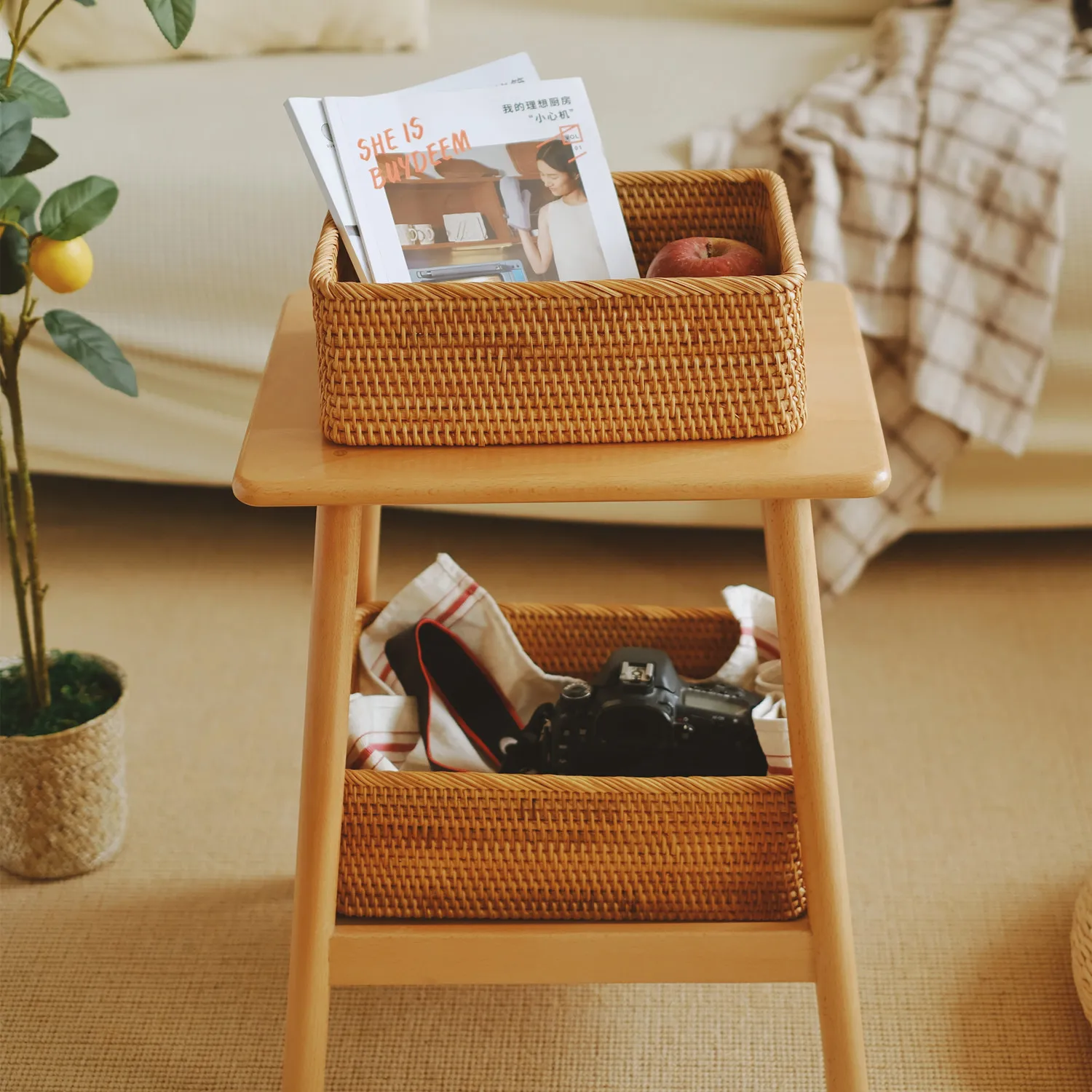 Правоъгълни кошница за съхранение от ратан 3 размера, плетени кошници, ръчно изработени, за декор, тава за плодове и кутия за съхранение на закуски . ' - ' . 2