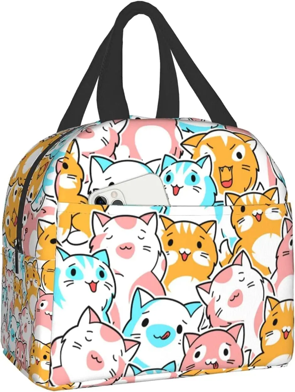 Kawaii Cats Fun Animal Lunch Bag Чанта-Тоут За Обяд-Бокс Изолиран Контейнер За Обяд За Училище, Работа, Пътуване На открито . ' - ' . 0