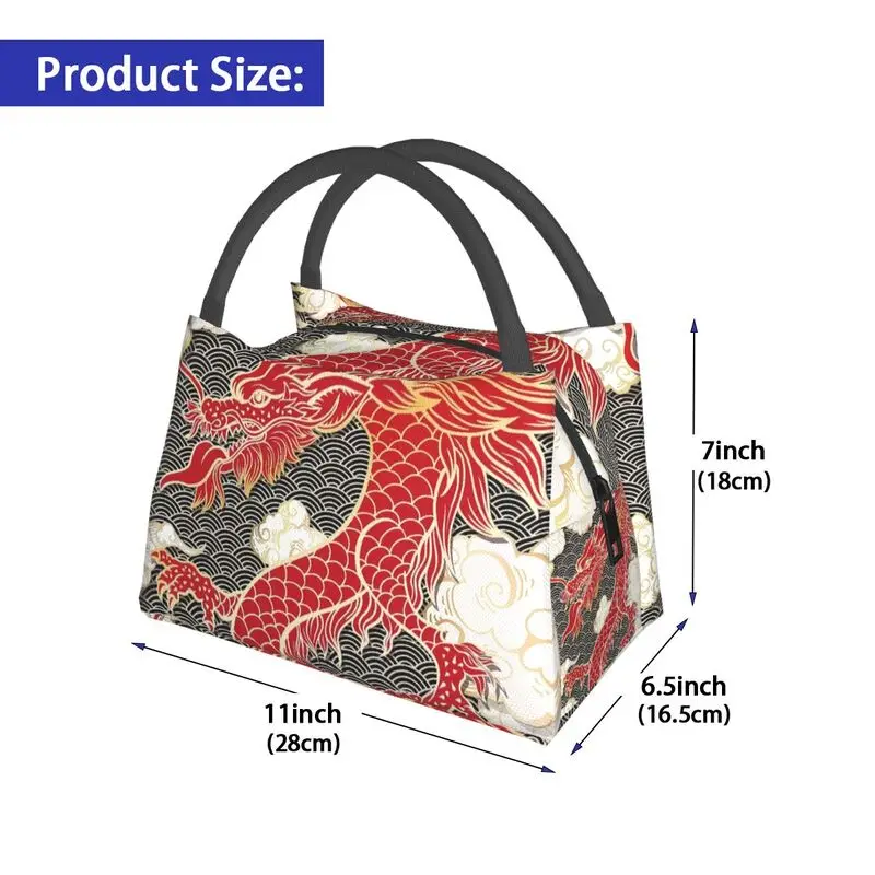 Дамски чанта за обяд с тотем на китайския червен дракон, преносим термохолодильник в традиционен азиатски стил Bento Box . ' - ' . 2
