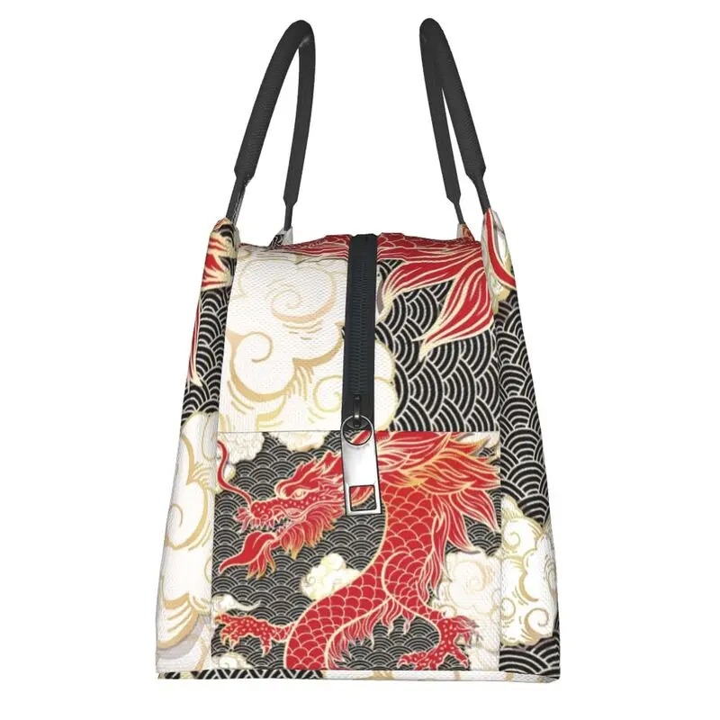 Дамски чанта за обяд с тотем на китайския червен дракон, преносим термохолодильник в традиционен азиатски стил Bento Box . ' - ' . 3