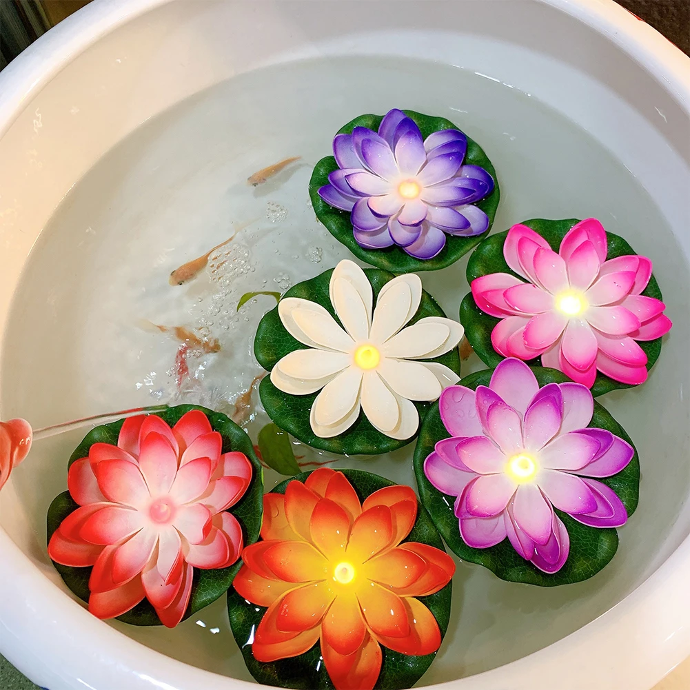6шт led плаващите лампи Lotus Light Водоустойчив Изкуствени Цветя, Лилии Нощно Осветление на езерото Украса басейна Плаващи Свещи . ' - ' . 2