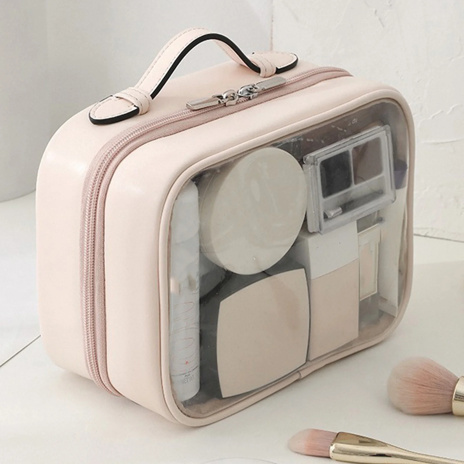 Дамска чанта от изкуствена кожа с Голям капацитет, двуслойни Водоустойчив Прозрачен козметични чанти за грим, изискан подарък за пътуване, туризъм . ' - ' . 1