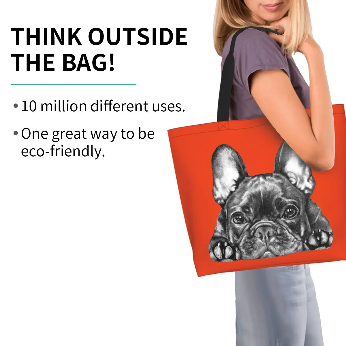 Множество чанта за пазаруване Frenchie Dog, френски булдог, женски холщовая чанта през рамо, миещи чанти за пазаруване на продукти. . ' - ' . 1