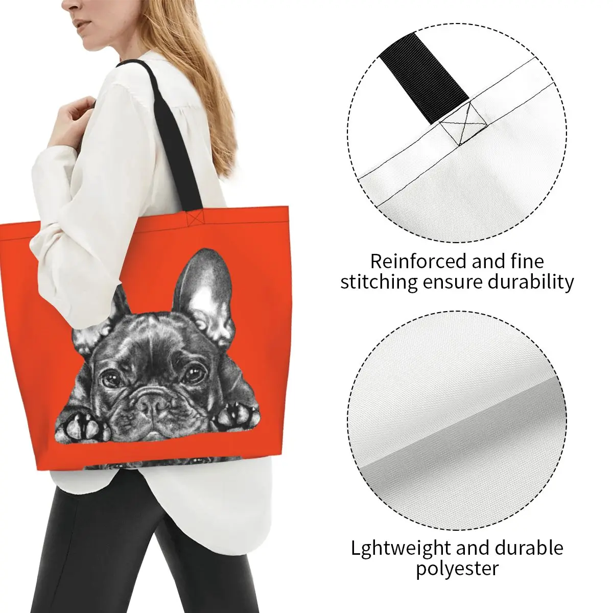 Множество чанта за пазаруване Frenchie Dog, френски булдог, женски холщовая чанта през рамо, миещи чанти за пазаруване на продукти. . ' - ' . 2