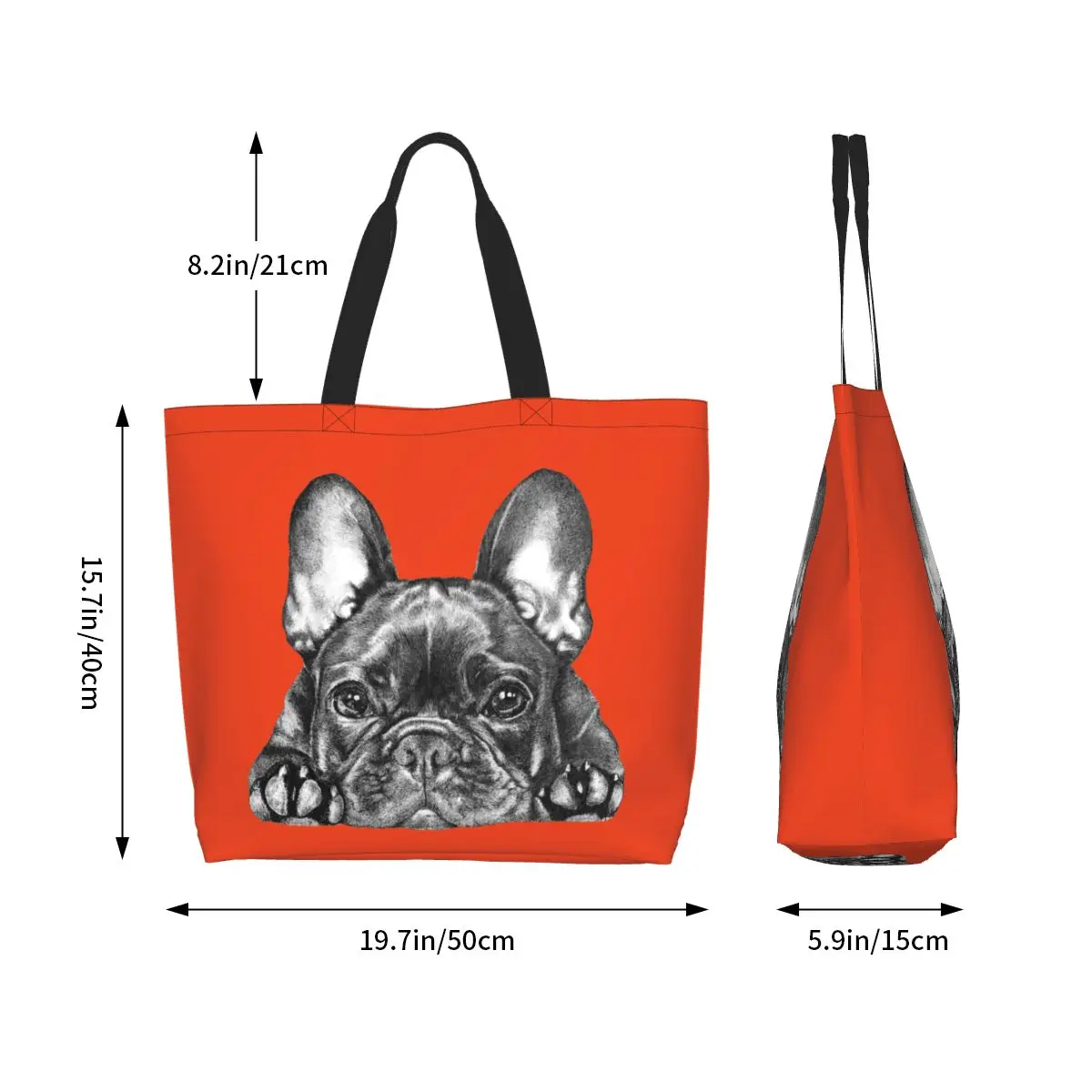Множество чанта за пазаруване Frenchie Dog, френски булдог, женски холщовая чанта през рамо, миещи чанти за пазаруване на продукти. . ' - ' . 4