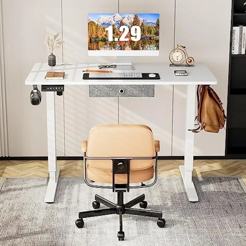 Маса със заседналия стойка Бяла рамка/Бял работно бюро с Ергономичен дизайн Подвижен плот Компютърно работно място за домашен офис . ' - ' . 1