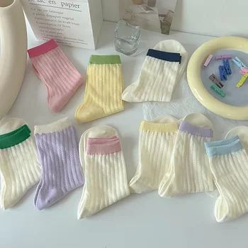 10 Чифта Женски Чорапи на Цвят-Сладките Бонбони На Пролетта И Есента, Дишането Летни И Модни Чорапи със средна дължина, В Японски стил