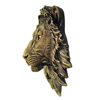 2 бр. стенен декор във формата на главата на животното, стенен декор под формата на лъв, стенни статуя за домашен интериор, креативна имитативната статуя