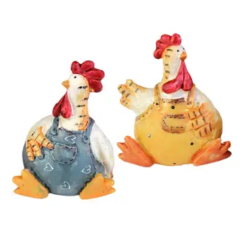 2 елемента Двойка пилешки скулптури, миниатюрни цветни произведения на изкуството, ръчно изработени, сладко на масата