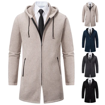 2023 Нов дълъг тренч, мъжки вязаный пуловер, жилетка, яке с цип, студена блуза, бизнес ежедневното палто, Модерен мъжки скок