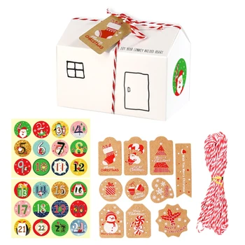 24 Комплекта Коледните къщички, Книжен подарък кутия, Адвент-календар, чанта с мультяшными стикери
