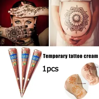 25 г Индийска къна кафяв цвят, конус за татуировка-паста Менди, шаблони за временно нанасяне на татуировка, крем за женски грим и боди арт