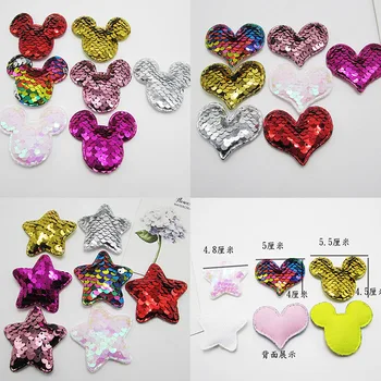 30 бр./лот Многоцветни апликация с пайети във формата на сърце/ мишка, за деца, шапки 