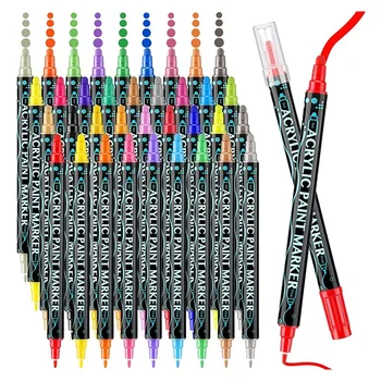 36 Цвята акрилни маркери за рисуване Писалка с фин точков фитил Метална дръжка класически цветове дръжка с двоен фитил за деца и възрастни
