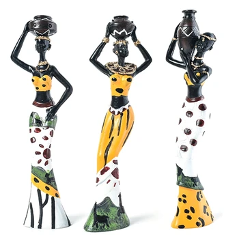 3шт Ретро-ваза, Статуя на Африканската жени, Екзотични фигурки на културата от смола, комплект за декорация на дома, в хола на хотела, занаятчийски украса Ye