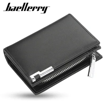 baellerry Нов мъжки кратък портфейл, модерен случайни органайзер за карти, портфейл с цип голям капацитет на Едро