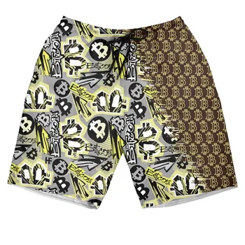 HX Bitcoin Doodle Pattern Хавайски къси Модни Панталони с 3D принтом Harajuku, ежедневни Джобове, Панталони, мъжки дрехи Дропшиппинг