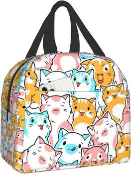 Kawaii Cats Fun Animal Lunch Bag Чанта-Тоут За Обяд-Бокс Изолиран Контейнер За Обяд За Училище, Работа, Пътуване На открито