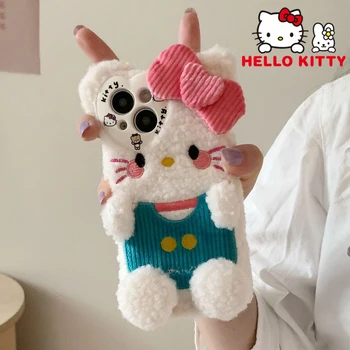 Sanrio Hello Kitty Сладък забавен кожа кожен калъф за телефон за iPhone 11 12 13 14 15 Pro Max Калъф за анимационни момичета Плюшено защитен калъф