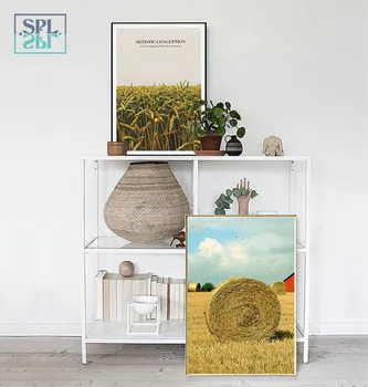 SPLSPL Скандинавски пейзаж на Пшеничните полета Стенни картина за декорация на дома Печат върху платно, формат А4 Художествена картина без дървена рамка