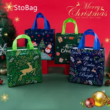 StoBag коледа Дядо Коледа, Нетъкан пакет за опаковане на подаръци, бонбони, шоколад, бисквити, закуски, пролетни празници и партита 12 бр.
