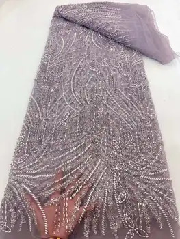 Африканска лейси плат с пайети, бродерия, френска лейси плат, ръчно изработени, на бродирани мъниста, висококачествен текстилен материал за вечерни рокли в Нигерия