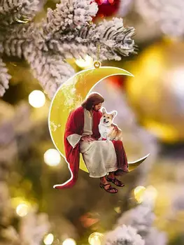 Бижута във формата на Коледно Луната Украшение на Исус Исус, който Седи на Луната С Кучето Украса на Коледната елха На Коледа