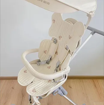Бродирана възглавница за седалката на детската количка от дишащ памук, мека седалка за количка, моющееся, детска количка, авто подложка, аксесоари за колички