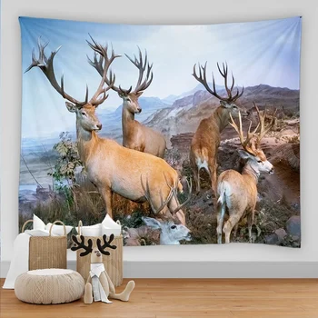 Гоблен с изображение на лосове, стенен гоблен с изображение на елен, Стенни тъкани в бохемски стил, Кошмарен изкуство, Начало декор, Големи килими-гоблени